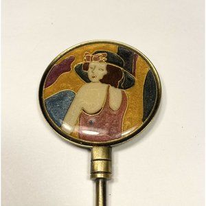 Vintage Purse Hanger Hook Gold Tone With Women Design